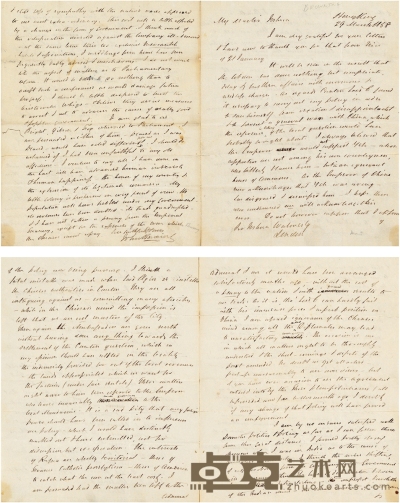 第二次鸦片战争主凶、英国驻华公使——包 令（John Bowring，1792～1872） 有关清政府及香港殖民地的重要亲笔信 36.5×22.5cm