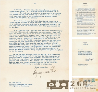 大韩民国首任总统——李承晚（Syngman Rhee，1875～1965） 探讨共产主义的信札 30×21cm