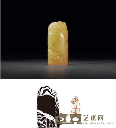 清·胡镢刻寿山坑头石荷塘清趣薄意椭圆闲章 3.2×1.5×6.8cm