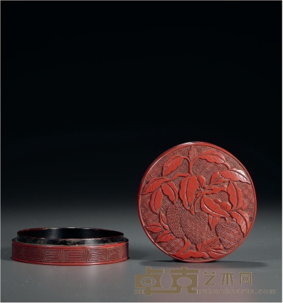 清早期·剔红荔枝纹香盒 高：3cm 直径：8.8cm