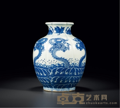 清康熙·青花海水龙纹大瓶 高：24.5cm