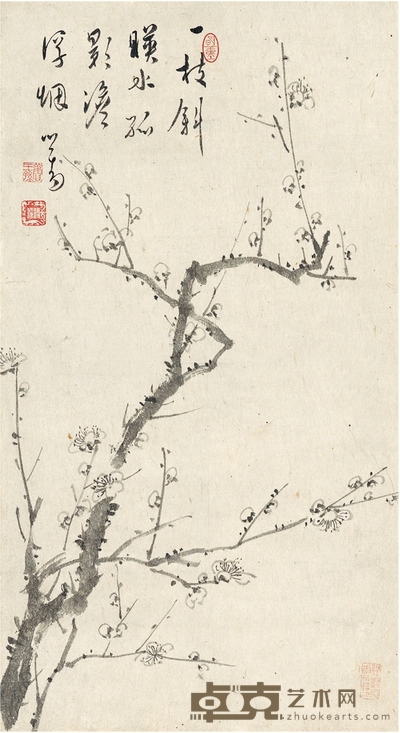 溥儒 寒梅图 52.5×28.5cm