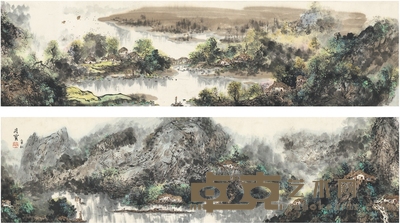 王维宝 山邨烟景图 396×52cm