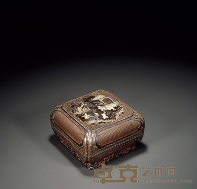 清·竹编嵌螺钿人物方盒 高:10.5cm 长:16.5cm 宽:16.5cm