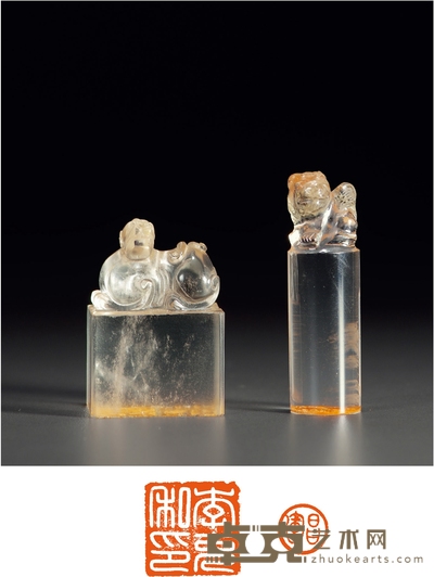民国·水晶雕狮钮私章 昌运高:3.8cm 长:2.6cm 宽2.6 cm