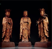清·木雕漆金西方三圣立像