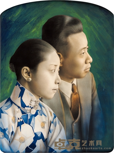 李慕白  谢之光方慧珍合影画像 59×44cm