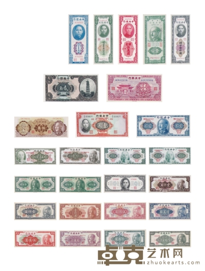 民国·中央银行纸币一组二十六枚 数量：26