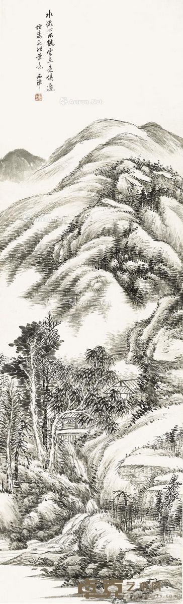 顾西津 山居图 127×39cm