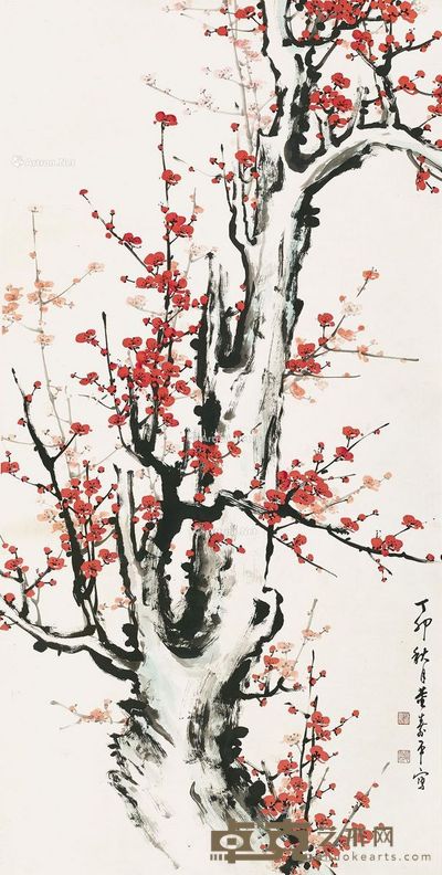 董寿平 红梅图 137×69cm