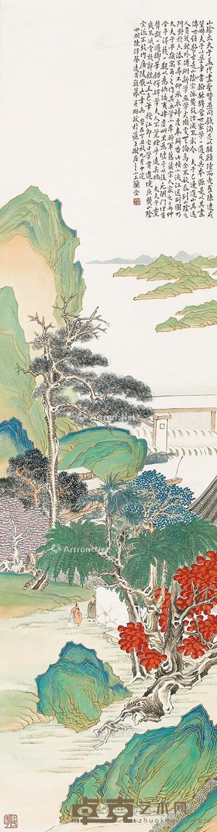 陈铎 仿任伯年青绿山水 129×34cm