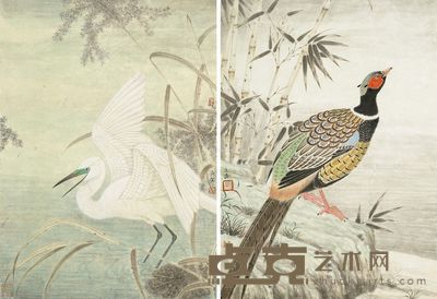 杨立奇 珍禽图 46.5×33cm×2