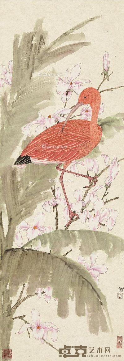 雷苗 玉兰红鸟 100×34.5cm
