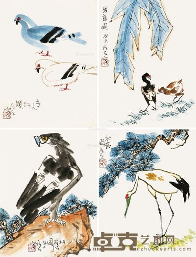 罗尔纯 花鸟 44×33.5cm×4