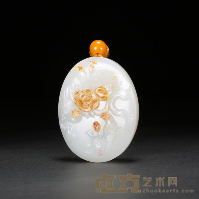 王永芳和田玉籽料花开富贵牌 7.3×5.7×1.8cm