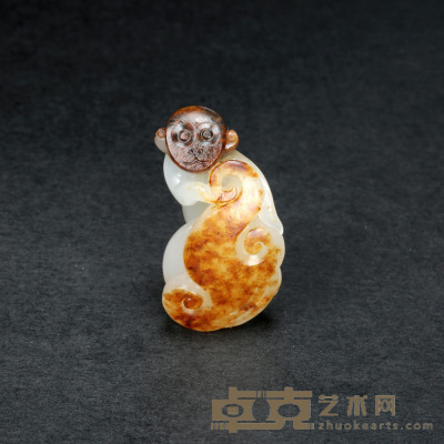 万伟 和田玉籽料灵猴献寿挂件 3.5×1.4×1.9cm