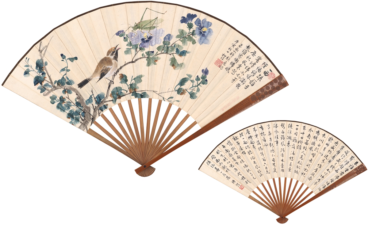 lot:756 陆抑非 花鸟 行书七言诗