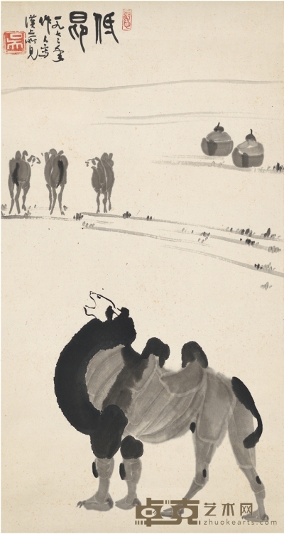 吴作人 漠上骆驼图 67×36cm