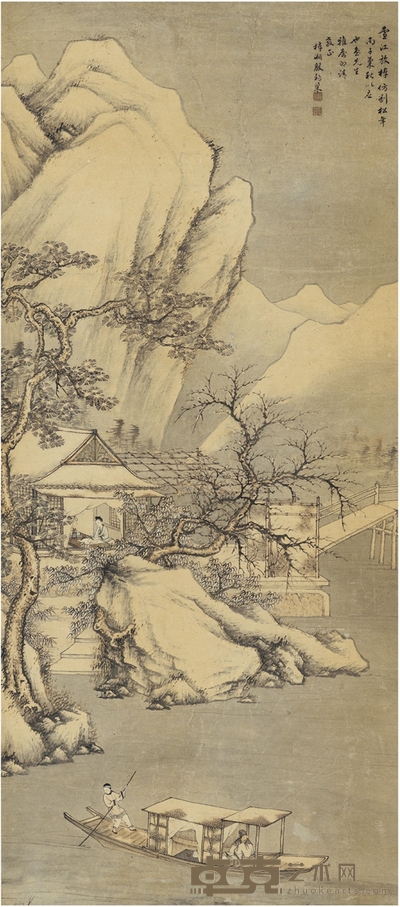 殷梓湘 雪江放棹图 87×38.5cm