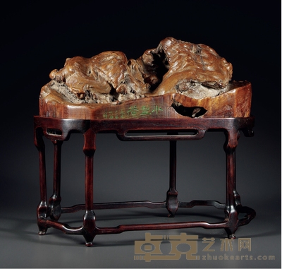 清·诸家铭随形树瘤摆件 高:12cm 带座高:28cm