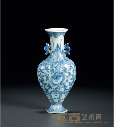 清中期·青花线描花卉纹双耳壁瓶 高：15.8cm