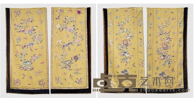 清·宫廷刺绣花鸟瑞兽纹挂毯一组四件 长：291cm 宽：137cm