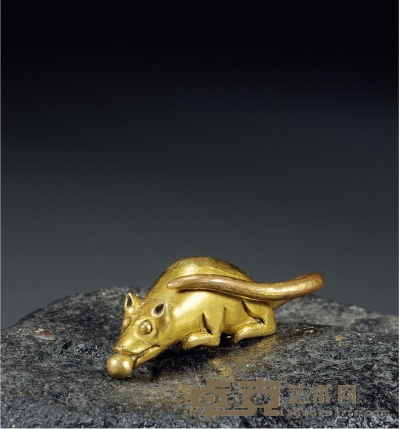 清·铜鎏金吐宝鼠 长：6cm