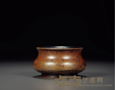 清·石叟款铜嵌银清供图香炉 高：6.3cm 口径：10cm 重：1114g