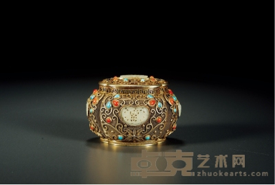 清·银鎏金掐丝嵌宝石花卉纹盒 高：5.6cm