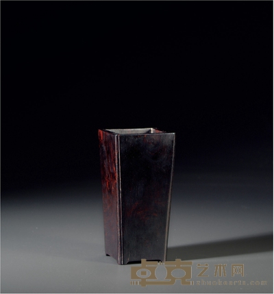 清·乌木倭角笔筒 高：14.5cm 长：7.1cm 宽：7.1cm