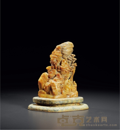 清·寿山石雕高士雅集山子摆件 高：13.5cm 带座高：16.5cm