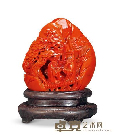 近代 南红松下访友摆件 宽6.7cm；高7.5cm