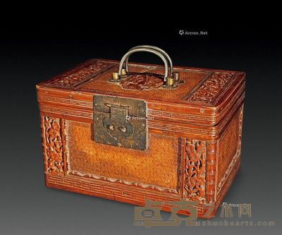 清 竹编雕花纹文房盒 长25.5cm;宽17cm;高15cm