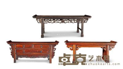 民国 红木雕花小几 (一组三件) 长61cm;高(大)26cm