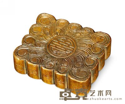 清 山阴任颐记款铜錾寿海纹镇纸 长6cm;宽5cm;高1.5cm