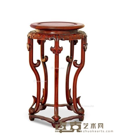 民国 红木圆式莨苕纹托泥花几 高55cm;直径30cm