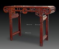 近代 红木下卷式贡壁芝草纹琴桌