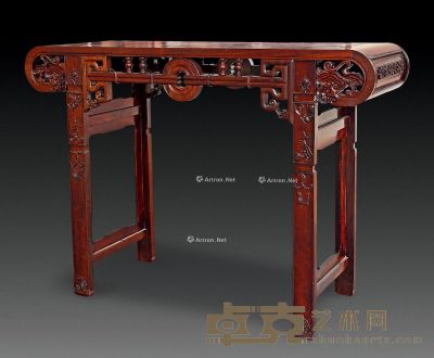 近代 红木下卷式贡壁芝草纹琴桌 长115cm；宽40cm；高82cm