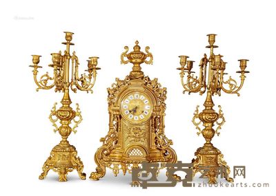 20世纪 铜钟烛台 (一组三件) 钟高57cm;烛台高60cm