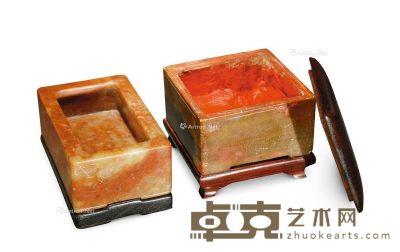 民国 伯元精玩款寿山印泥盒 （一组二件） 长6.2cm；高3.5cm；长8cm；宽5cm；高3cm