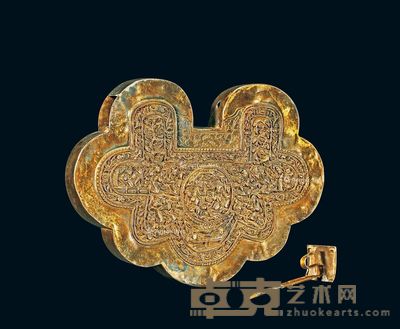 清 银鎏金錾郭子仪拜寿图锁 长16cm;宽12cm