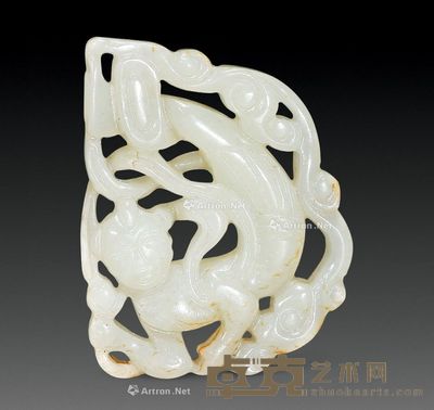 近代 白玉镂雕飞天 长5.2cm;宽4.1cm