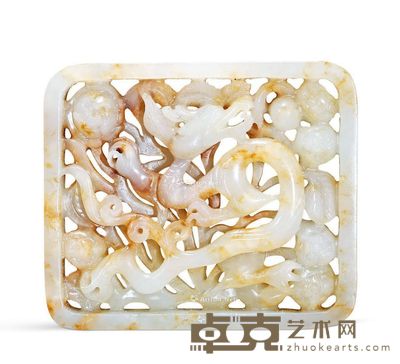 近代 白玉龙穿花牌 长7.5cm;宽6.4cm