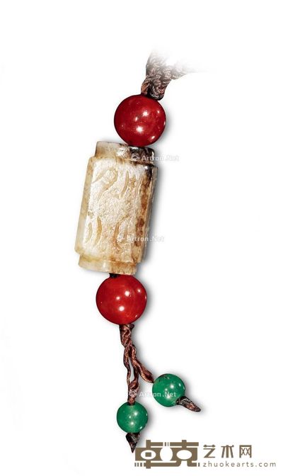 明 白玉琮式勒子挂件 长2.5cm;宽1.3cm