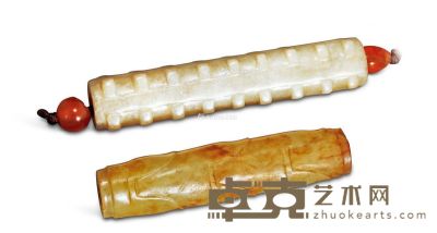 明 玉琮形竹节形勒子 （一组二件） 长9.1cm；宽1.7cm