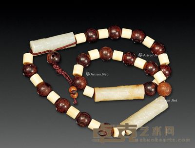明 青白玉管沉香组串 长(单)23.5cm