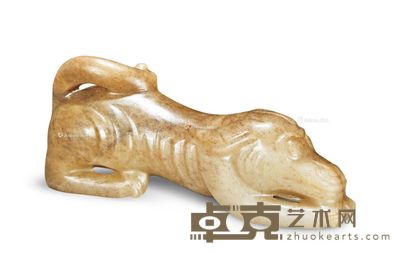 明 白玉灰沁犬把件 长7cm;宽2.3cm;高3.2cm