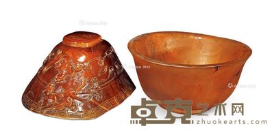 民国 角雕螭虎纹杯 素面碗 (一组) 高4.5cm;直径11cm;高4.5cm;直径10cm