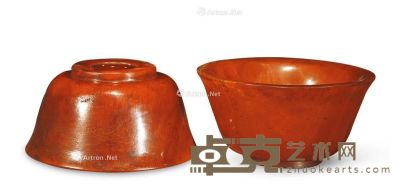 民国 角雕素面碗 （一对） 高3.5cm；直径8cm