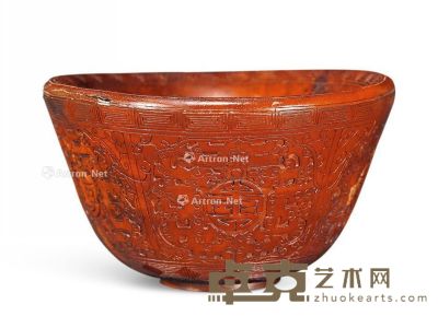 民国 角雕双龙捧寿纹碗 高6.2cm；直径12.5cm